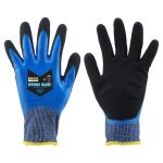 Hydro Blue 18G Double Dipped, Sandy Black Nitrile Palm, EN388:4X43E Cut Level E 8/M