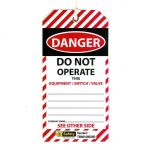 "DO NOT OPERATE" Weather Resistant Tags with metal eyelet and string (Bags of 100)