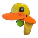 Sun Brim with Neck Flap with earmuff slots for peaked helmets - cloth covered - Orange