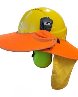 Sun Brim with Neck Flap with earmuff slots for peaked helmets - cloth covered - Orange